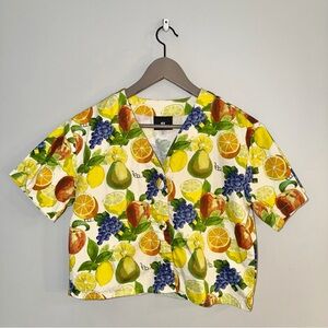 LAZY OAF Fruit Boxy All Over Print Short Sleeve Button Down Blouse Women’s Small